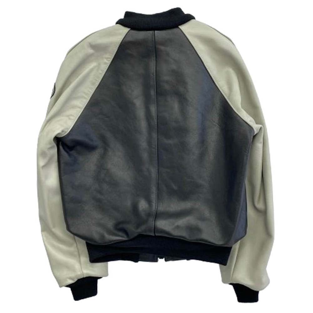 VANSON バンソン 9TJV x BACKDROP LEATHER JACKET ワッペン レザー ジャケット ブラック系 グレー系 38【極上美品】【中古】