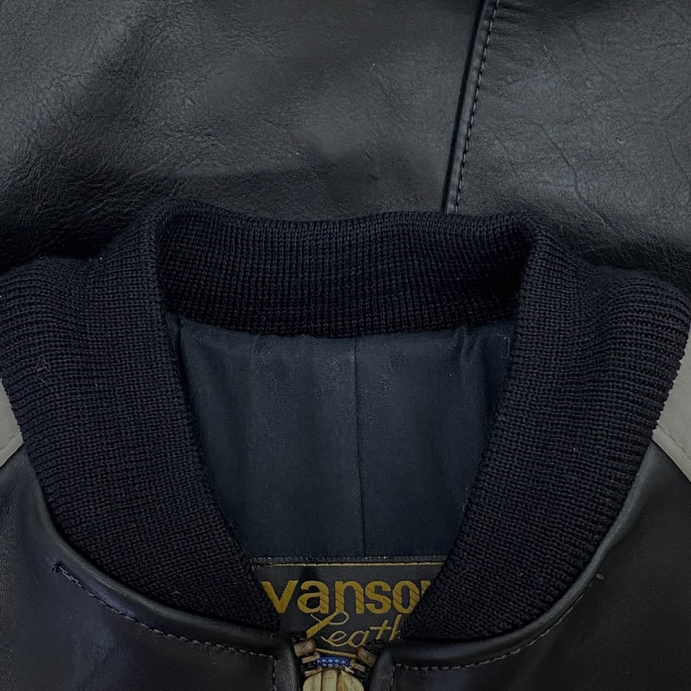 VANSON バンソン 9TJV x BACKDROP LEATHER JACKET ワッペン レザー ジャケット ブラック系 グレー系 38【極上美品】【中古】