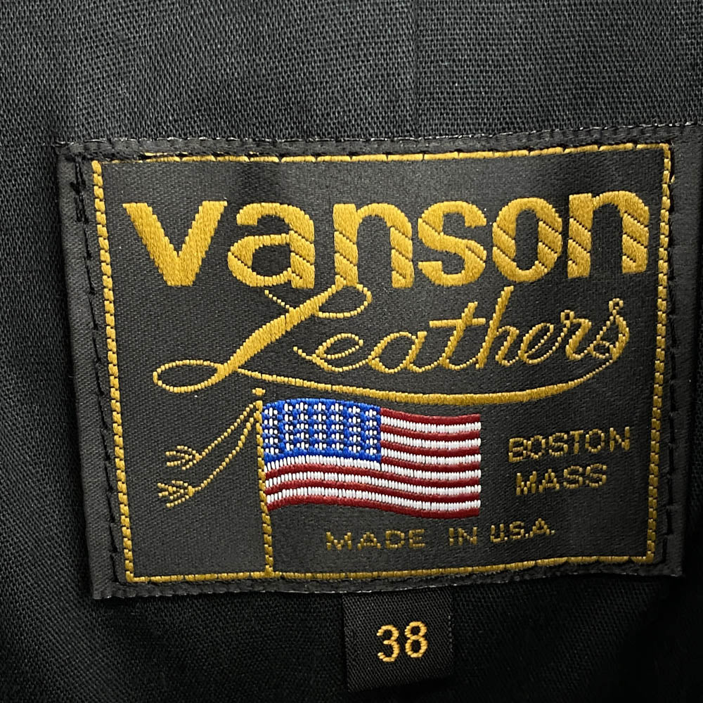 VANSON バンソン 9TJV x BACKDROP LEATHER JACKET ワッペン レザー ジャケット ブラック系 グレー系 38【極上美品】【中古】