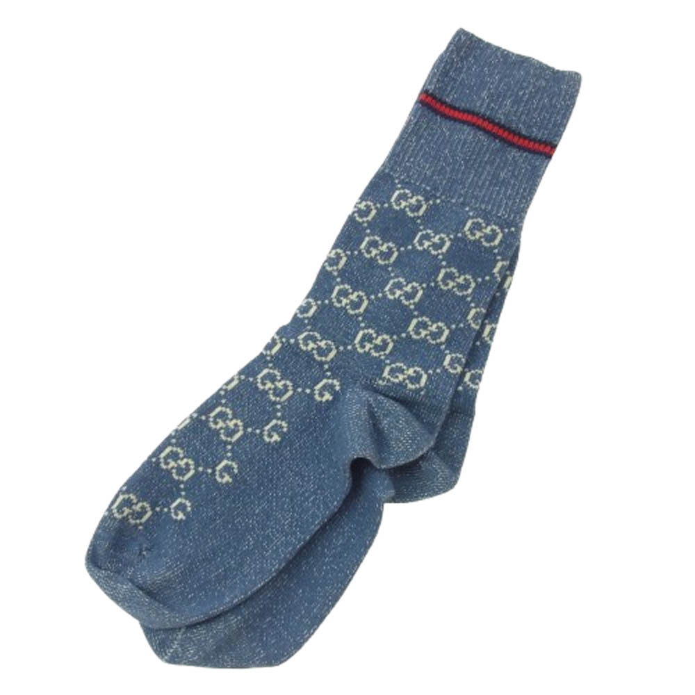 GUCCI グッチ 572266 GG ロゴ 靴下 ソックス インディゴブルー系 M【極上美品】【中古】