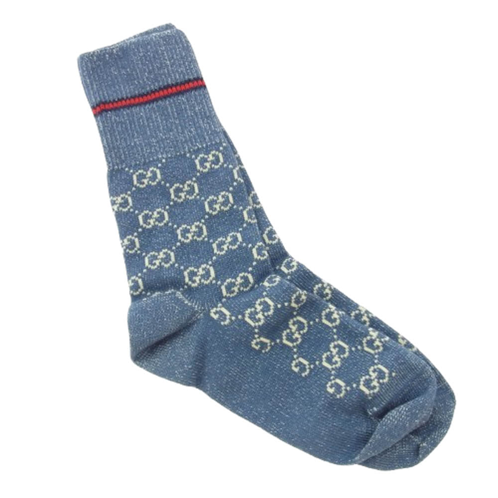 GUCCI グッチ 572266 GG ロゴ 靴下 ソックス インディゴブルー系 M【極上美品】【中古】