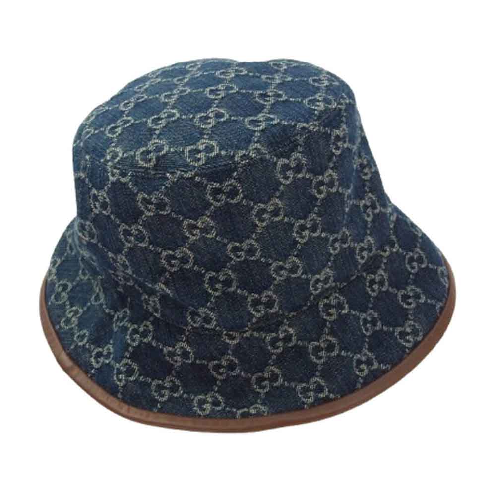 GUCCI グッチ 576371 GG デニム 総柄 バケットハット 帽子 インディゴブルー系 M【美品】【中古】