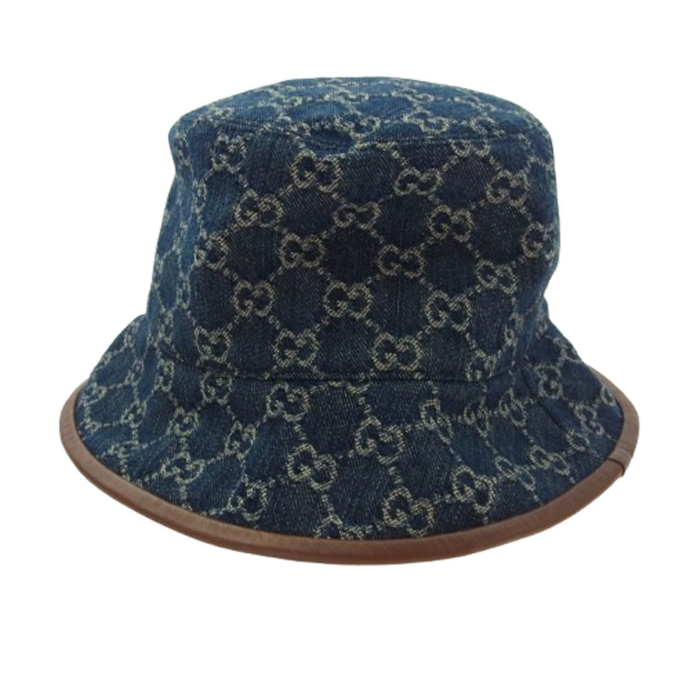 GUCCI グッチ 576371 GG デニム 総柄 バケットハット 帽子 インディゴブルー系 M【美品】【中古】