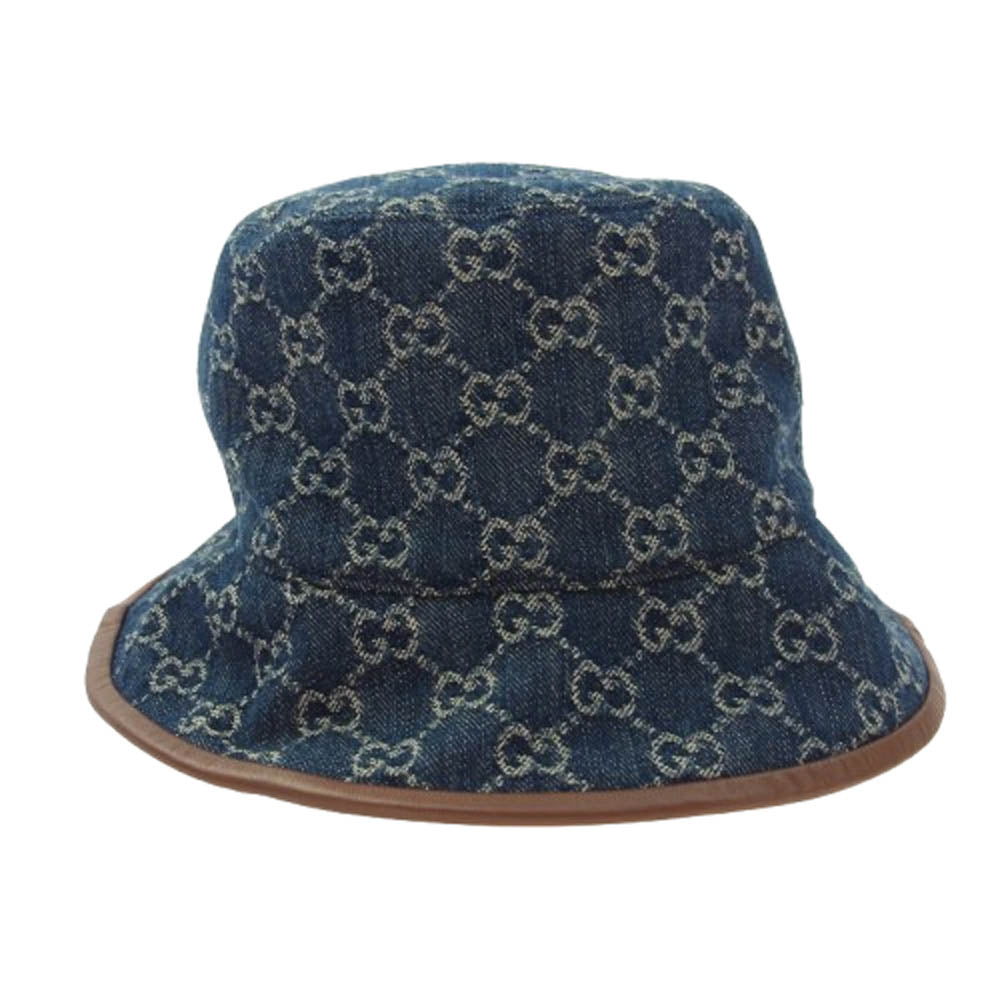 GUCCI グッチ 576371 GG デニム 総柄 バケットハット 帽子 インディゴブルー系 M【美品】【中古】