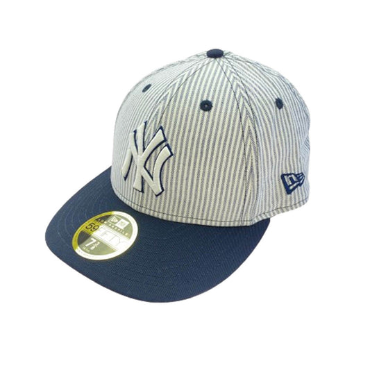 NEW ERA ニューエラ NEWYORK YANKEES ニューヨークヤンキース ストライプ ベースボール キャップ 帽子 ホワイト系 ダークネイビー系 7 3/8【新古品】【未使用】【中古】