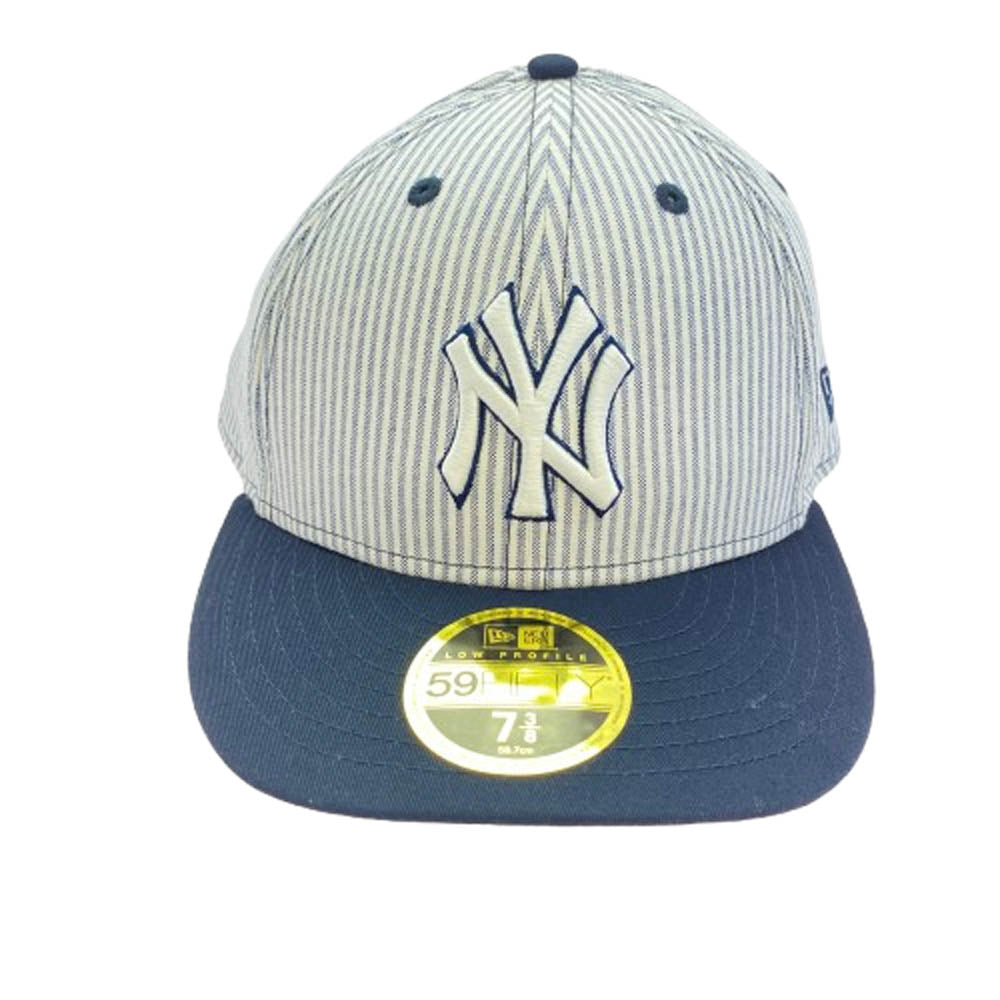 NEW ERA ニューエラ NEWYORK YANKEES ニューヨークヤンキース ストライプ ベースボール キャップ 帽子 ホワイト系 ダークネイビー系 7 3/8【新古品】【未使用】【中古】