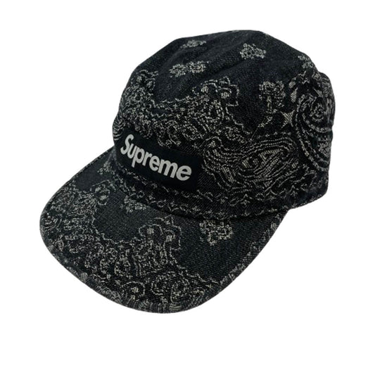 Supreme シュプリーム 25SS Bandana Jacquard Camp Cap ブラック ボックスロゴ バンダナ ジャガード キャンプ キャップ 帽子 ブラック系【美品】【中古】