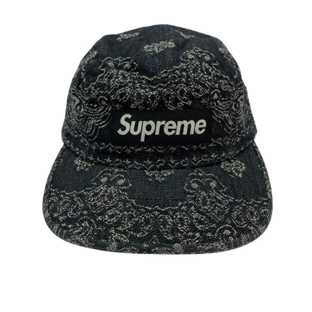 Supreme シュプリーム 25SS Bandana Jacquard Camp Cap ブラック ボックスロゴ バンダナ ジャガード キャンプ キャップ 帽子 ブラック系【美品】【中古】