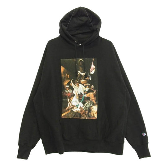 パイレックス × CHAMPION チャンピオン TEARS PULLOVER PRINT HOODIE プリント プルオーバーパーカー ブラック系 XXL ASIA/4XL【中古】