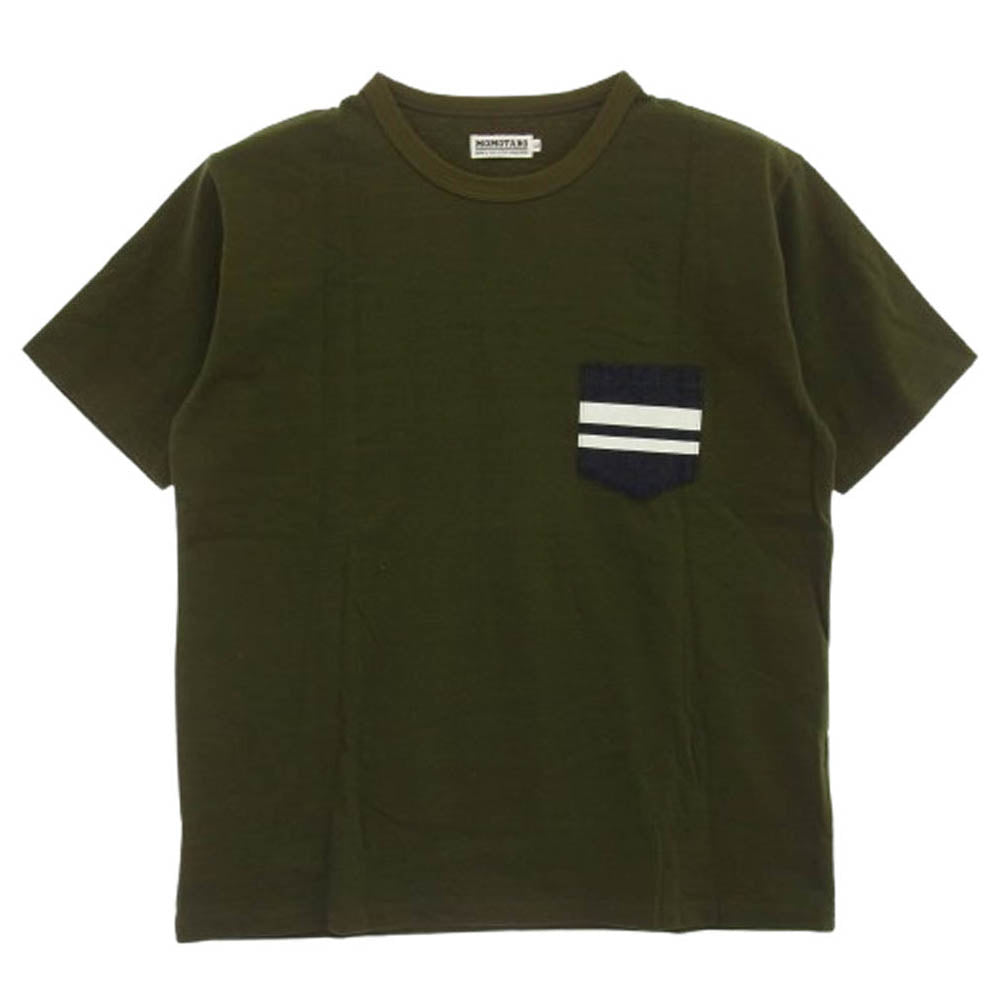MOMOTARO JEANS 桃太郎ジーンズ GTB デニムポケット Tシャツ グリーン系 L【美品】【中古】