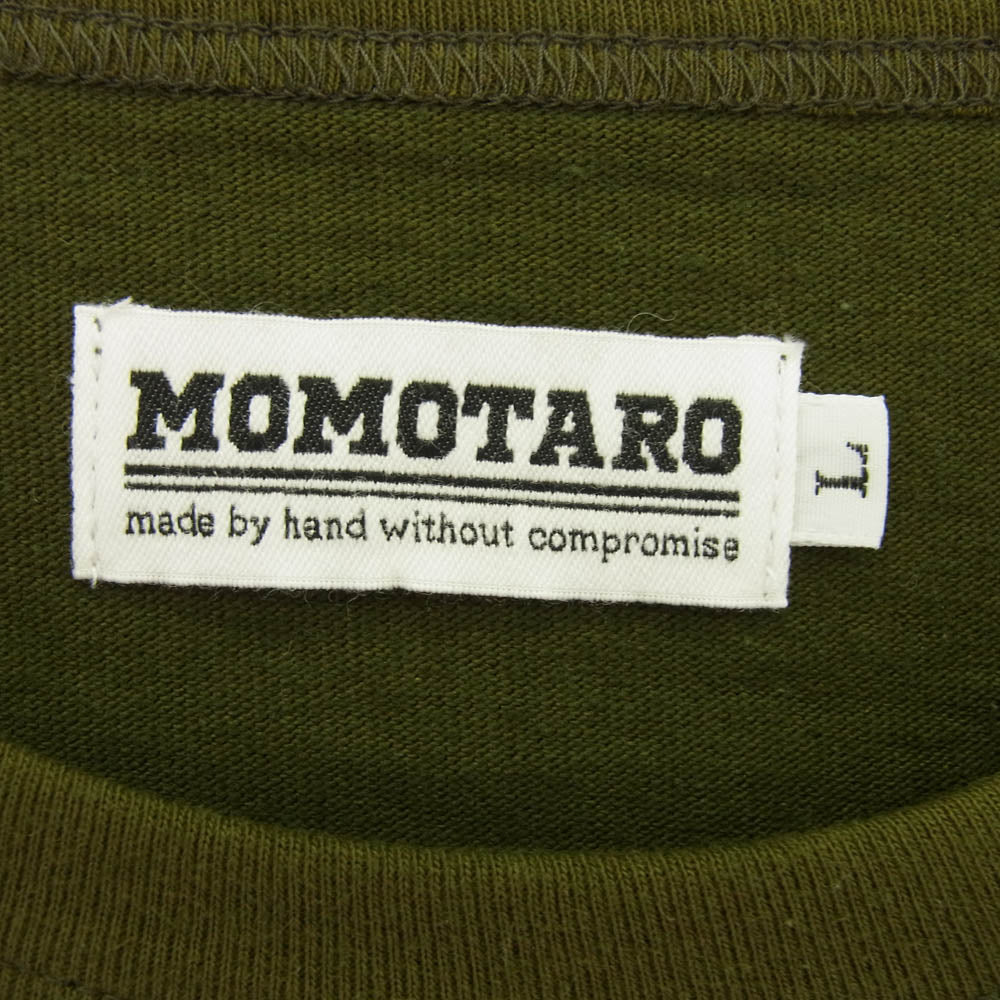 MOMOTARO JEANS 桃太郎ジーンズ GTB デニムポケット Tシャツ グリーン系 L【美品】【中古】