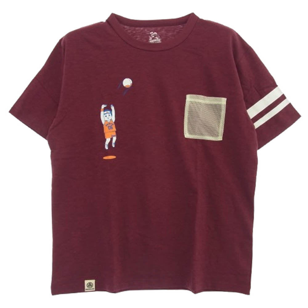 MOMOTARO JEANS 桃太郎ジーンズ 8.2オンス メッシュポケット Tシャツ バスケットボール エンジ系 XL【美品】【中古】