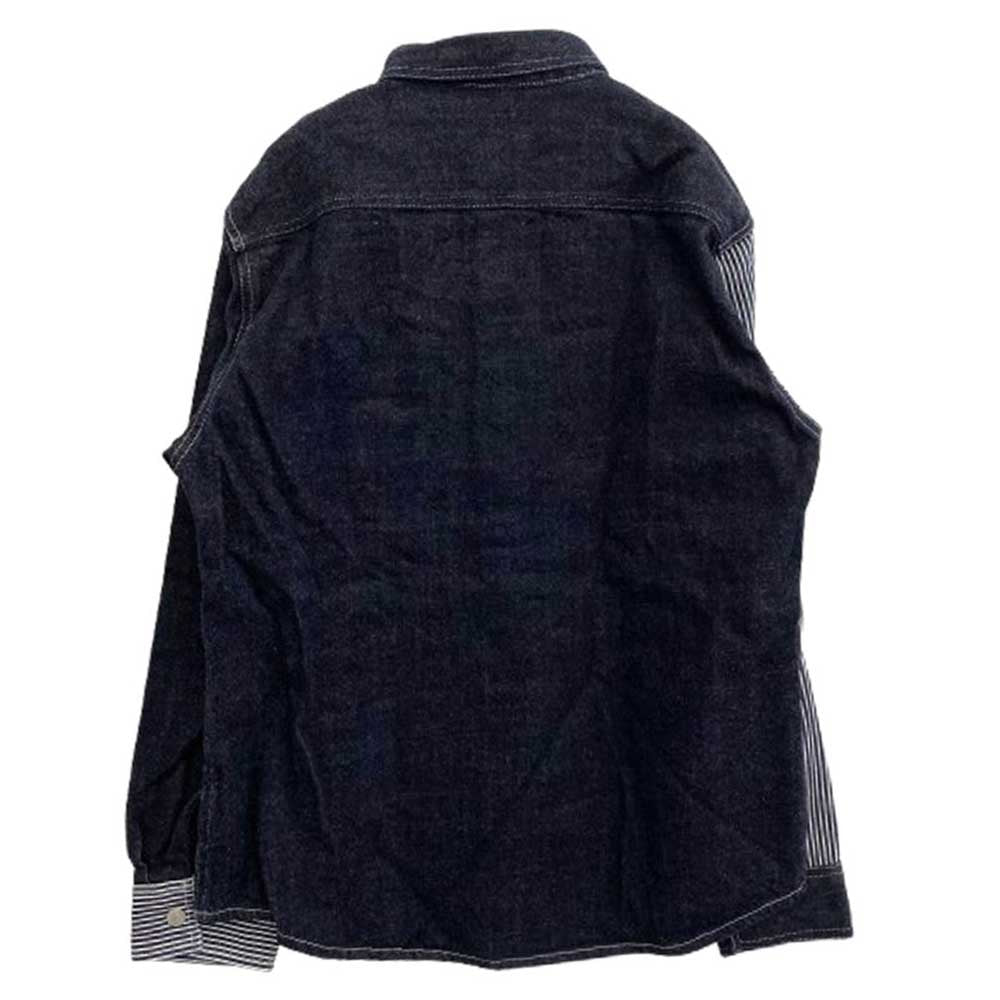 KOJIMA GENES 児島ジーンズ マルチ コンボ ワーク シャツ デニム ヒッコリー ストライプ ダークネイビー系 L【美品】【中古】