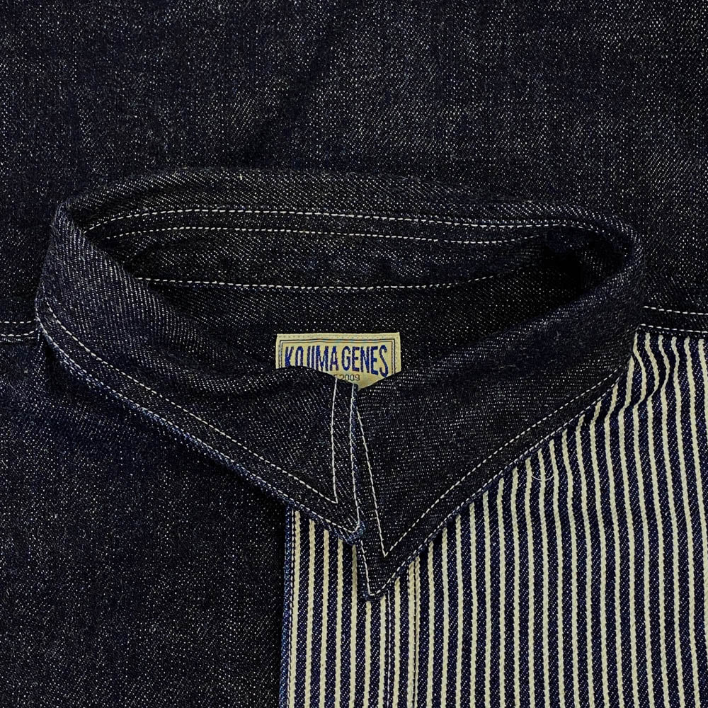 KOJIMA GENES 児島ジーンズ マルチ コンボ ワーク シャツ デニム ヒッコリー ストライプ ダークネイビー系 L【美品】【中古】