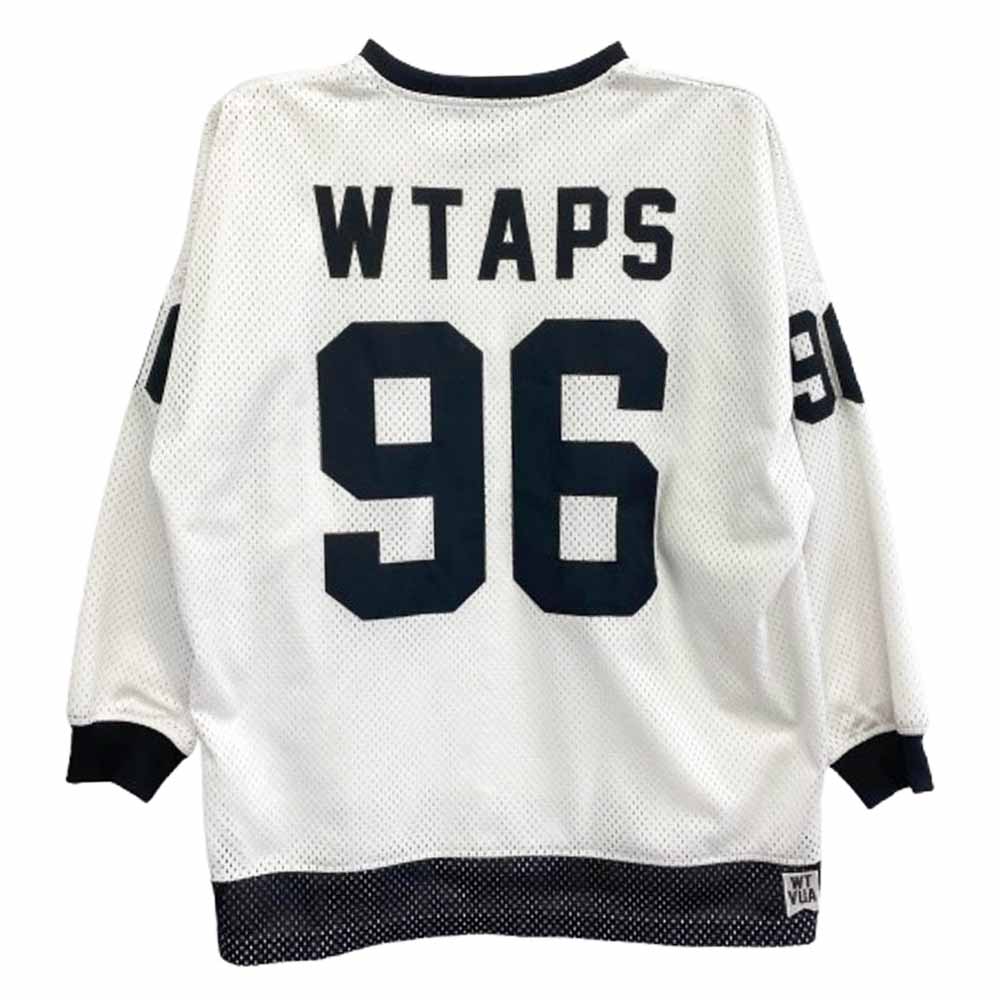 WTAPS ダブルタップス 22AW 222ATDT-CSM06 Netminder LS Poly. LLW メッシュ ロゴ ワッペン 96 ナンバリング ホッケーシャツ 長袖 Tシャツ ホワイト系 X 02【中古】