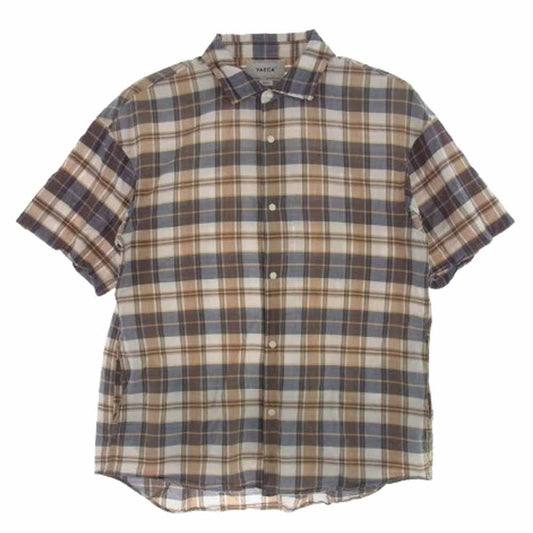 YAECA ヤエカ 19142 COMFORT SHIRT EXTRA WIDE コンフォートシャツ エクストラワイド S/S チェック 半袖 シャツ ベージュ系 S【中古】