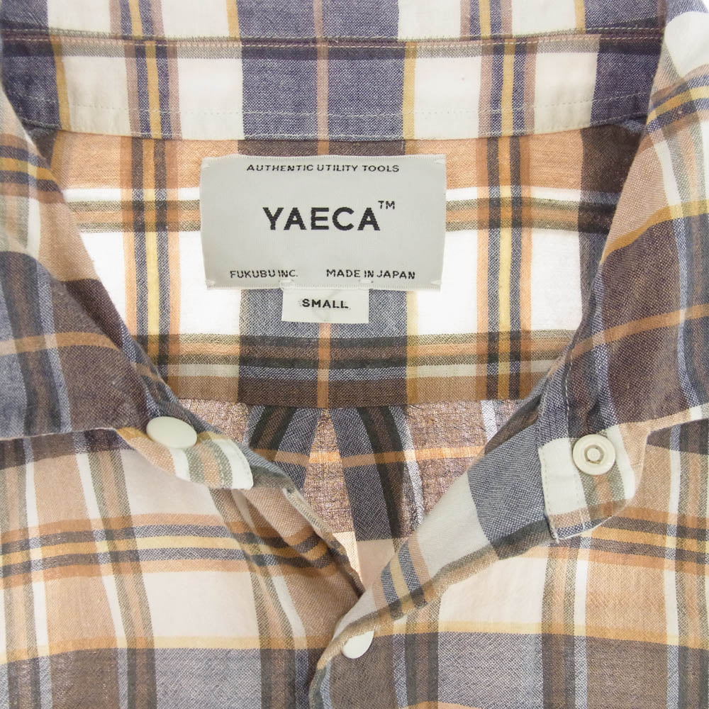 YAECA ヤエカ 19142 COMFORT SHIRT EXTRA WIDE コンフォートシャツ エクストラワイド S/S チェック 半袖 シャツ ベージュ系 S【中古】