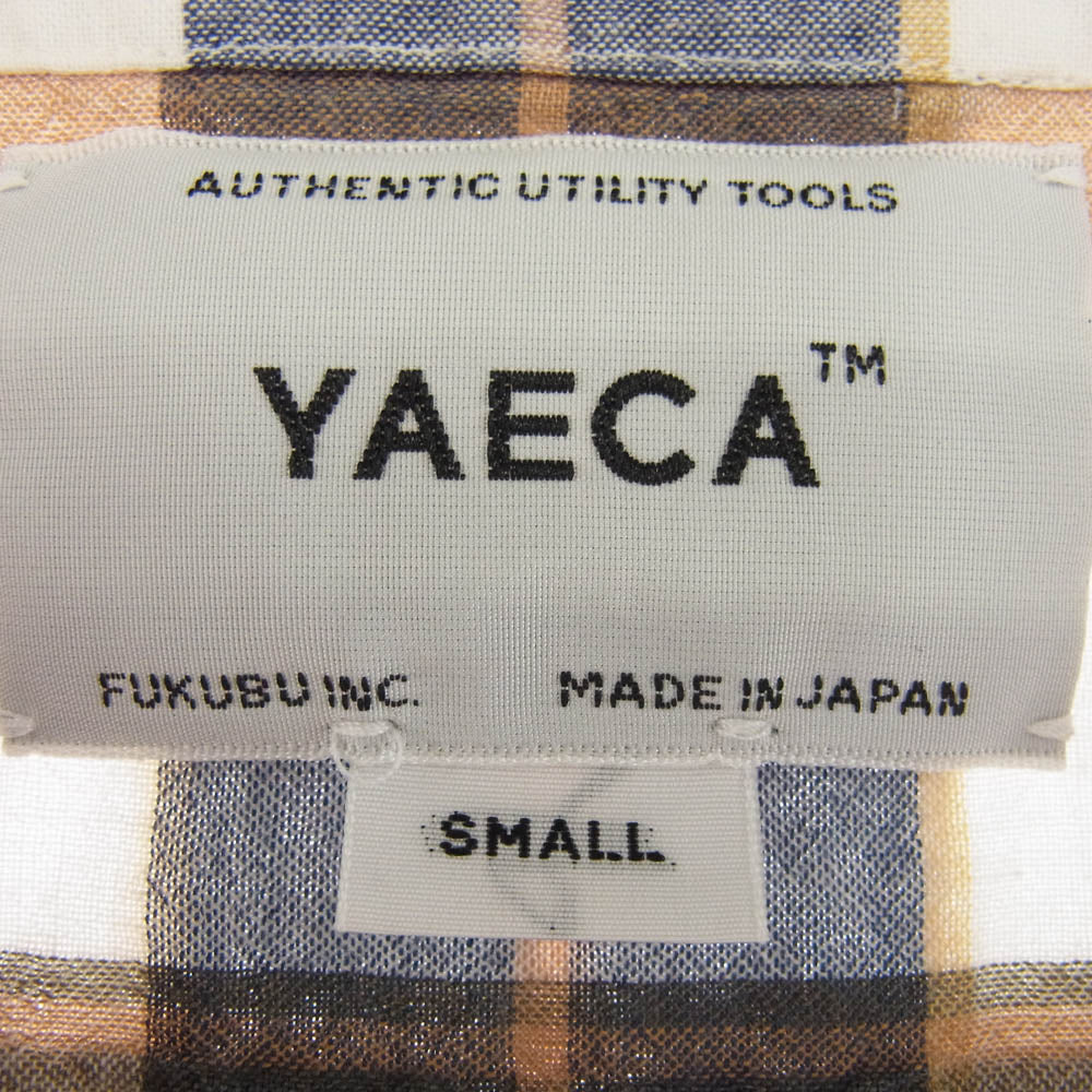 YAECA ヤエカ 19142 COMFORT SHIRT EXTRA WIDE コンフォートシャツ エクストラワイド S/S チェック 半袖 シャツ ベージュ系 S【中古】