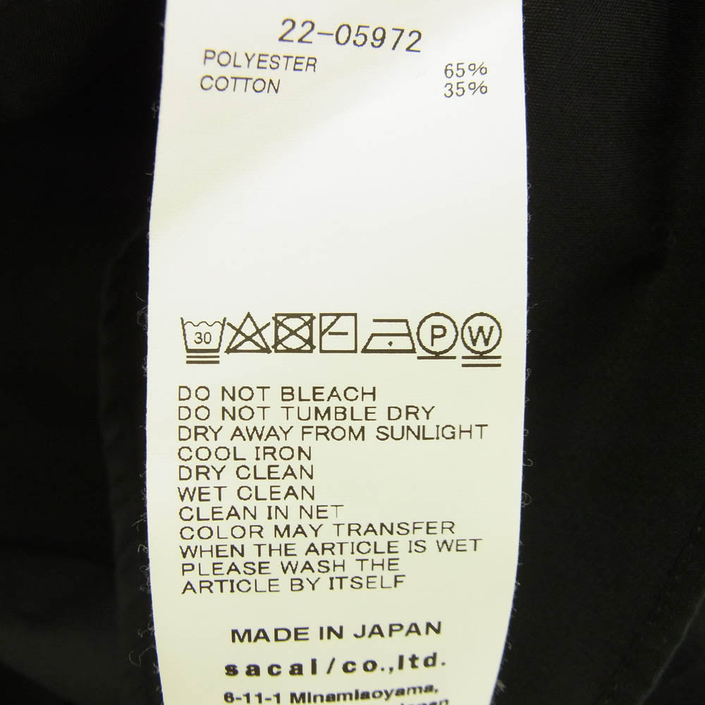 Sacai サカイ 22-05972 Cotton Poplin Cape コットンポプリン ケープ ポンチョ ブラック系 2【中古】