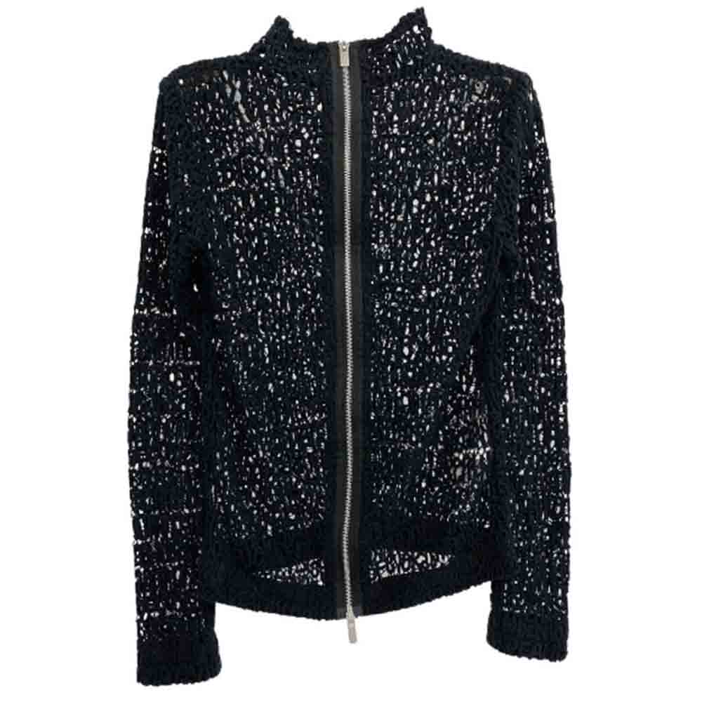 Sacai サカイ 21-05806 ハイネック フルジップ メッシュニット カーディガン ブラック系 1【中古】