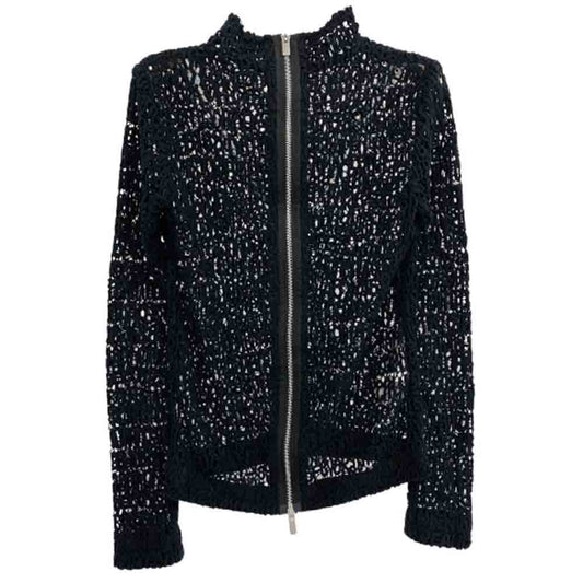 Sacai サカイ 21-05806 ハイネック フルジップ メッシュニット カーディガン ブラック系 1【中古】