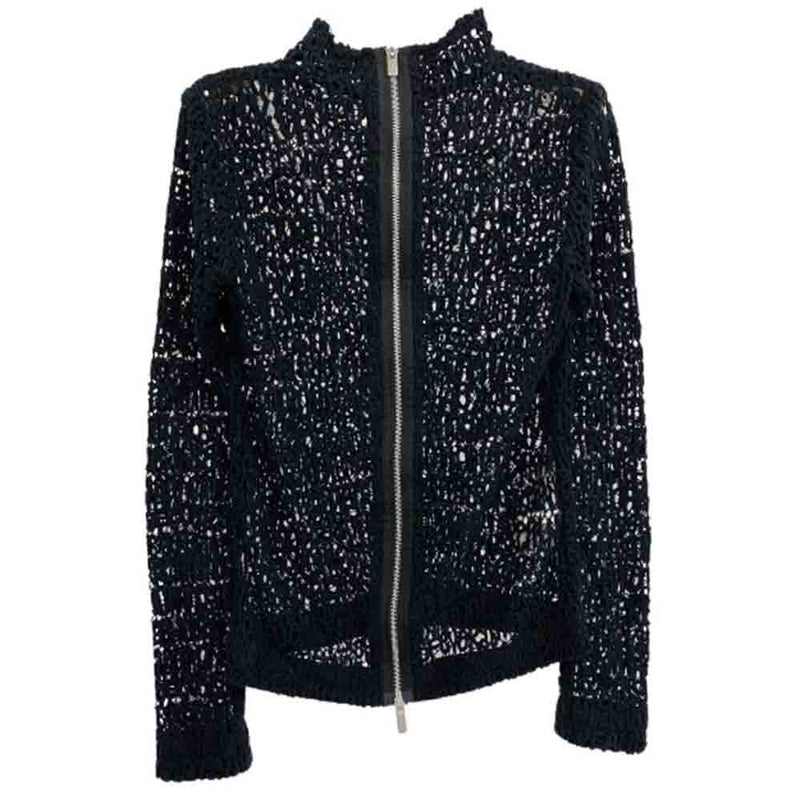 Sacai サカイ 21-05806 ハイネック フルジップ メッシュニット カーディガン ブラック系 1【中古】