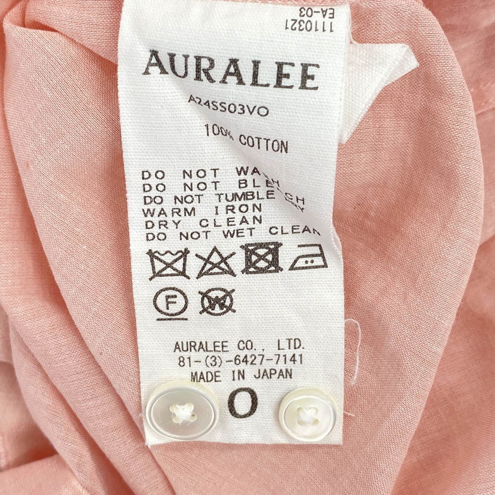AURALEE オーラリー A24SS03VO HARD TWIST FINX ORGANDY SHIRT ハードツイスト フィンクス オーガンジー 長袖 シャツ ピンク系【中古】