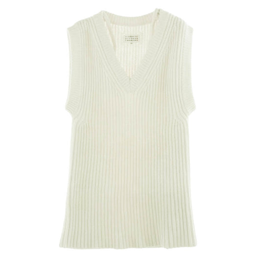 MAISON MARGIELA メゾンマルジェラ 19SS S51GP0103 四つタグ 4ライン Vネック ノースリーブ ニット ワンピース ホワイト系 S【中古】