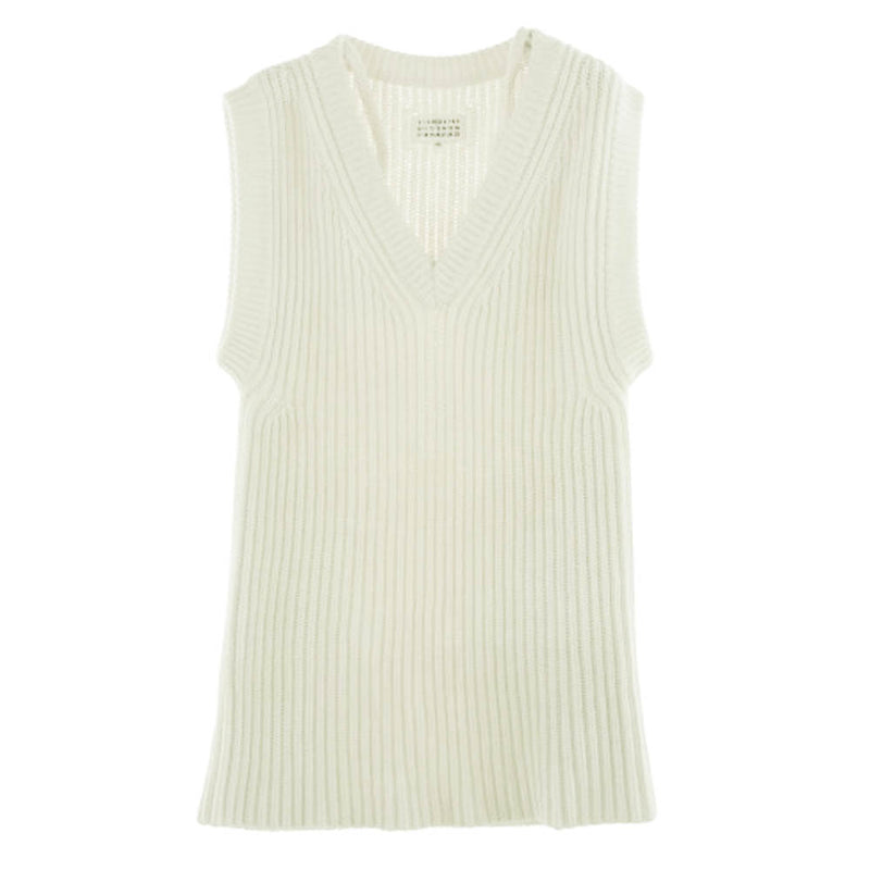 MAISON MARGIELA メゾンマルジェラ 19SS S51GP0103 四つタグ 4ライン Vネック ノースリーブ ニット ワンピース ホワイト系 S【中古】