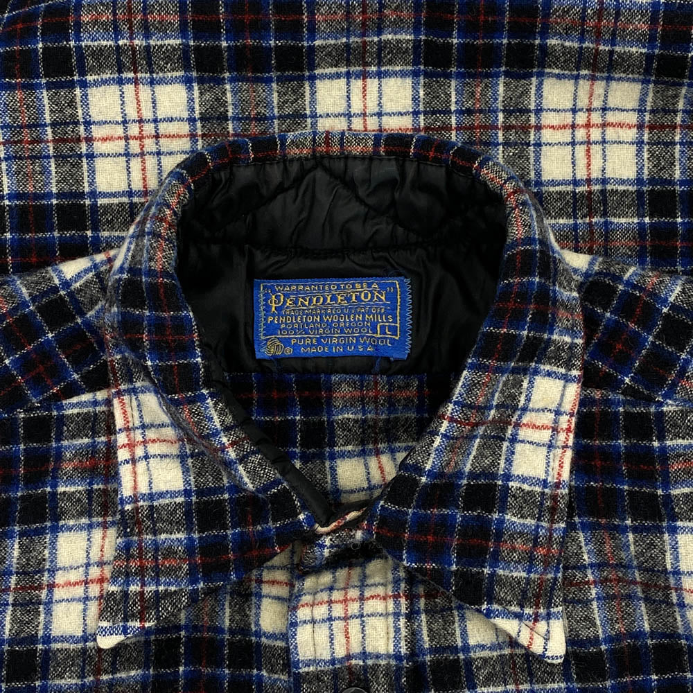 PENDLETON ペンドルトン Vinyage 70s USA製 ヴィンテージ ウール チェック 長袖 シャツ ブラック系 L【中古】