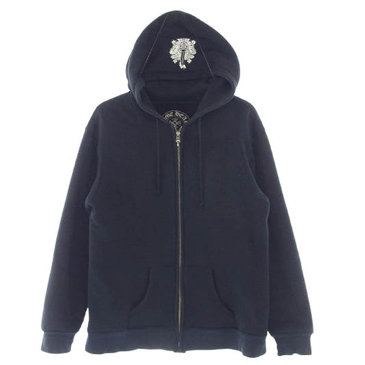 CHROME HEARTS クロムハーツ（原本無） SWTSHRT HD ZIP ヴァインダガー ダガージップ フローラル ホースシュー フルジップ パーカー ダークネイビー系 L【中古】