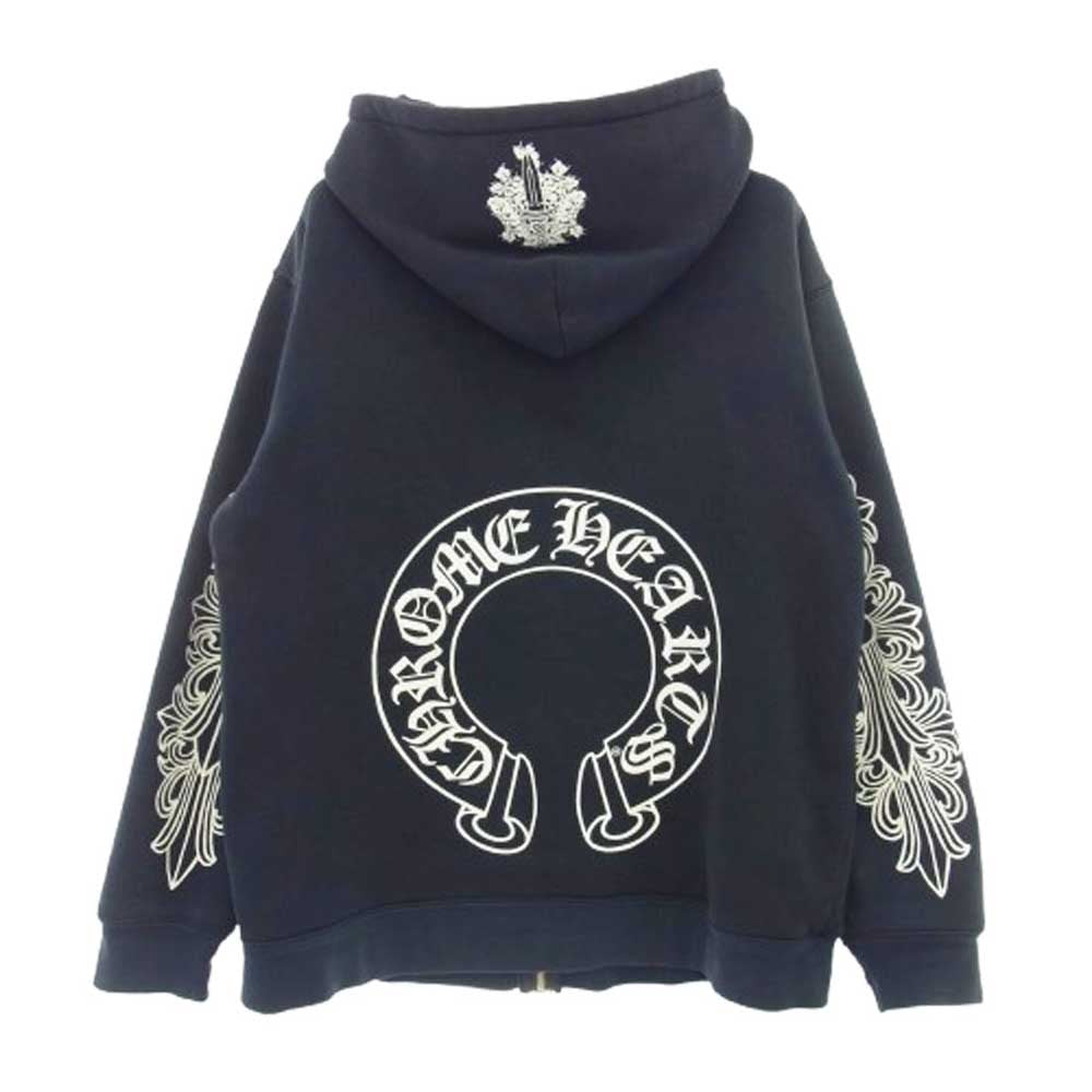 CHROME HEARTS クロムハーツ（原本無） SWTSHRT HD ZIP ヴァインダガー ダガージップ フローラル ホースシュー フルジップ パーカー ダークネイビー系 L【中古】
