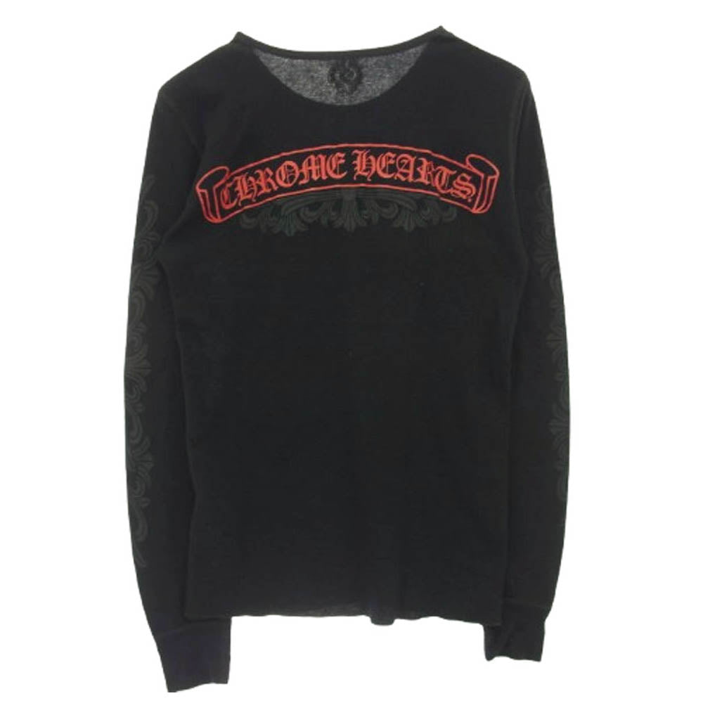 CHROME HEARTS クロムハーツ（原本無） アームロゴ バックプリント スクロールラベル フローラル クロス カットソー ブラック系 S【中古】