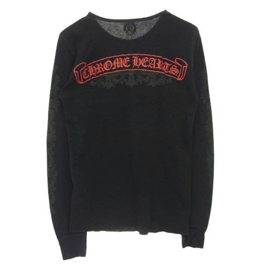 CHROME HEARTS クロムハーツ（原本無） アームロゴ バックプリント スクロールラベル フローラル クロス カットソー ブラック系 S【中古】