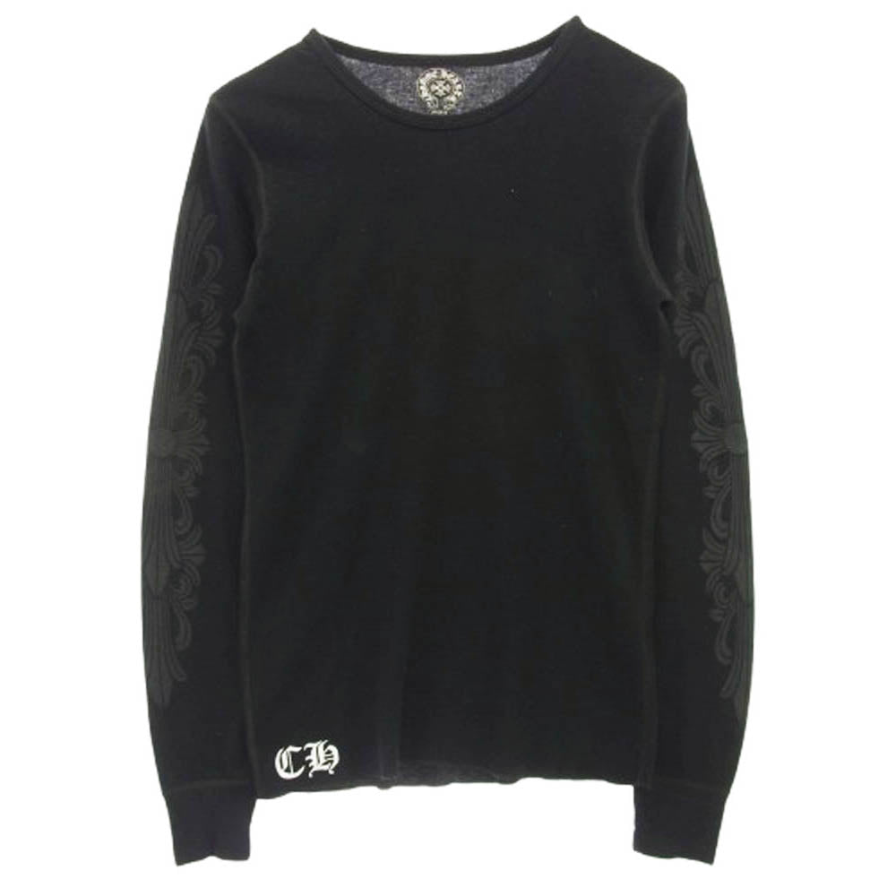 CHROME HEARTS クロムハーツ（原本無） アームロゴ バックプリント スクロールラベル フローラル クロス カットソー ブラック系 S【中古】