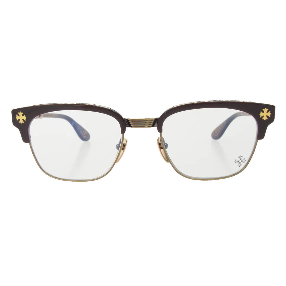 CHROME HEARTS クロムハーツ（原本無） BONENNOISSEUR II テンプルCHクロスハーフリム サングラス 眼鏡 ブラウン系 53□19-150【美品】【中古】