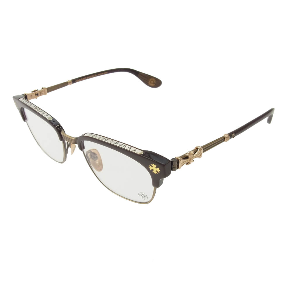CHROME HEARTS クロムハーツ（原本無） BONENNOISSEUR II テンプルCHクロスハーフリム サングラス 眼鏡 ブラウン系 53□19-150【美品】【中古】