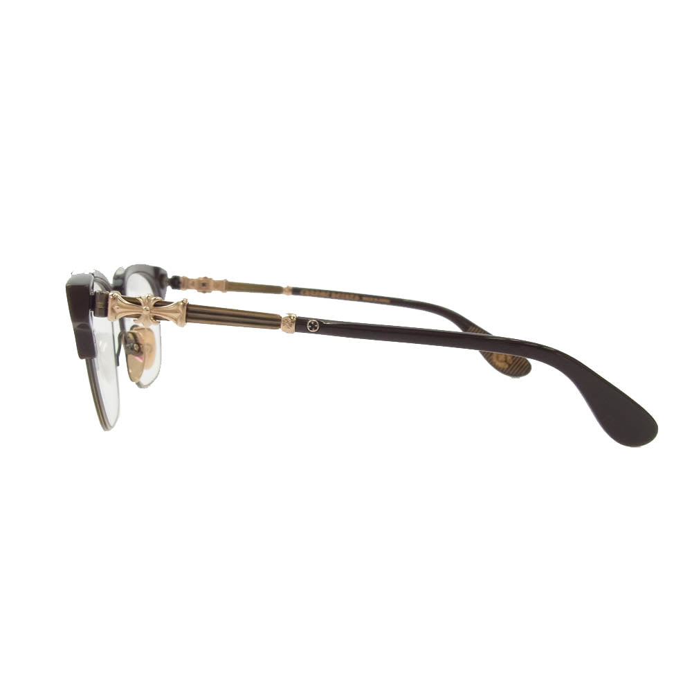 CHROME HEARTS クロムハーツ（原本無） BONENNOISSEUR II テンプルCHクロスハーフリム サングラス 眼鏡 ブラウン系 53□19-150【美品】【中古】