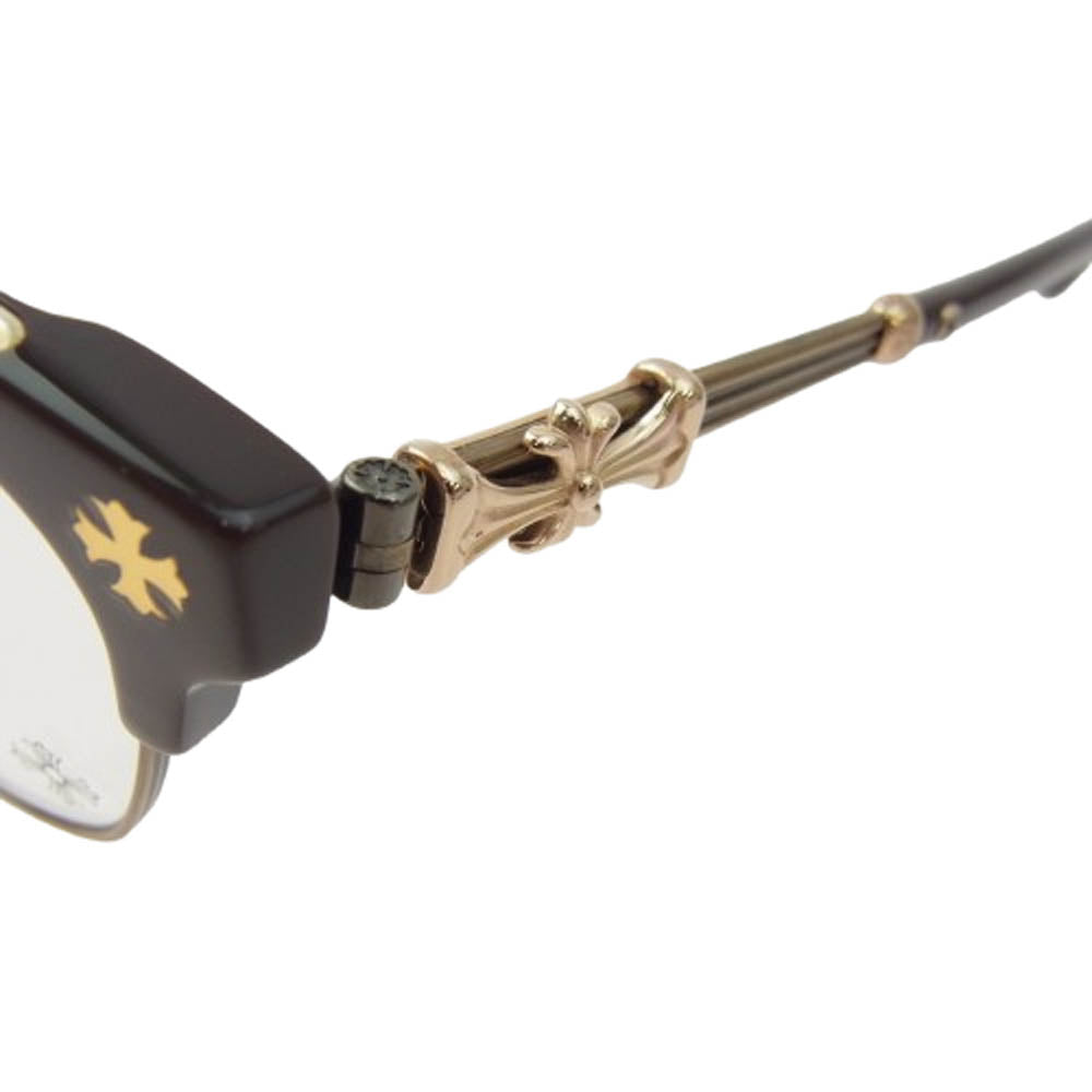 CHROME HEARTS クロムハーツ（原本無） BONENNOISSEUR II テンプルCHクロスハーフリム サングラス 眼鏡 ブラウン系 53□19-150【美品】【中古】