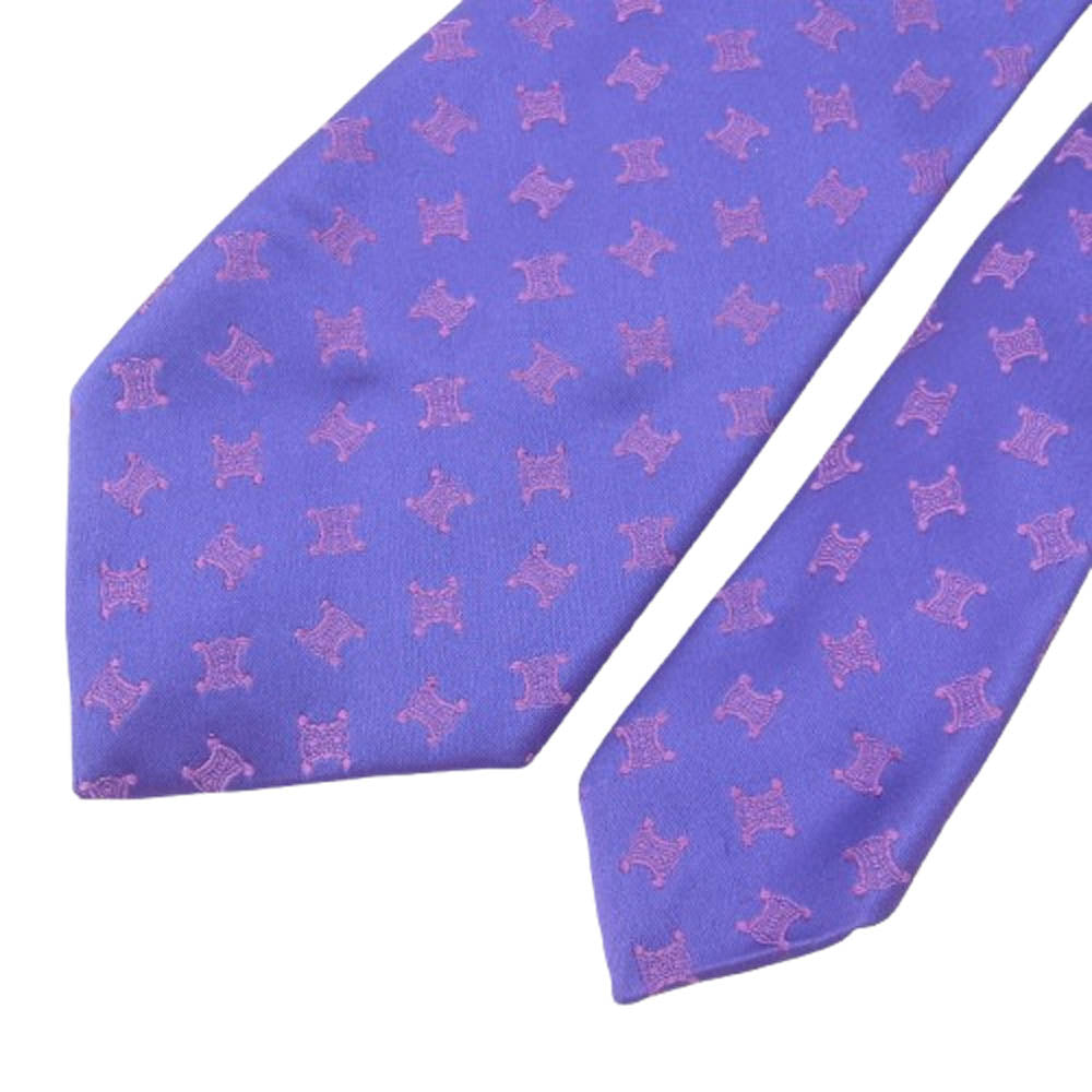 CELINE セリーヌ シルク100％トリオンフ柄 ネクタイ パープル系【中古