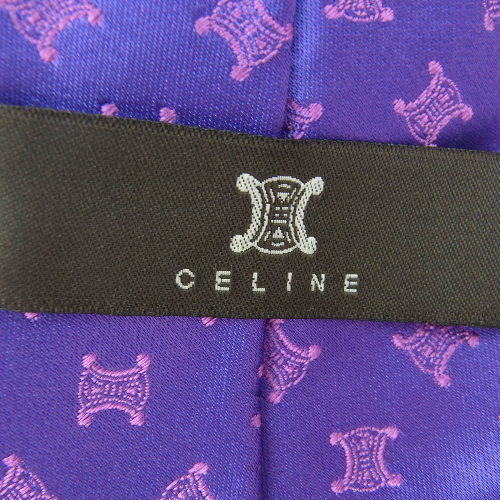 CELINE セリーヌ シルク100％トリオンフ柄 ネクタイ パープル系【中古