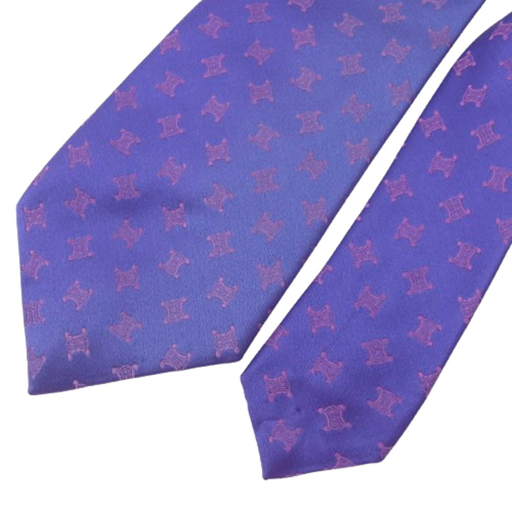 CELINE セリーヌ シルク100％トリオンフ柄 ネクタイ パープル系【中古】