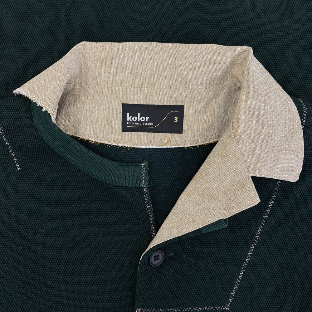 kolor カラー 25SS 25SCM-T04202 鹿の子編み ニットソードッキング 半袖 ポロシャツ グリーン系 3【美品】【中古】