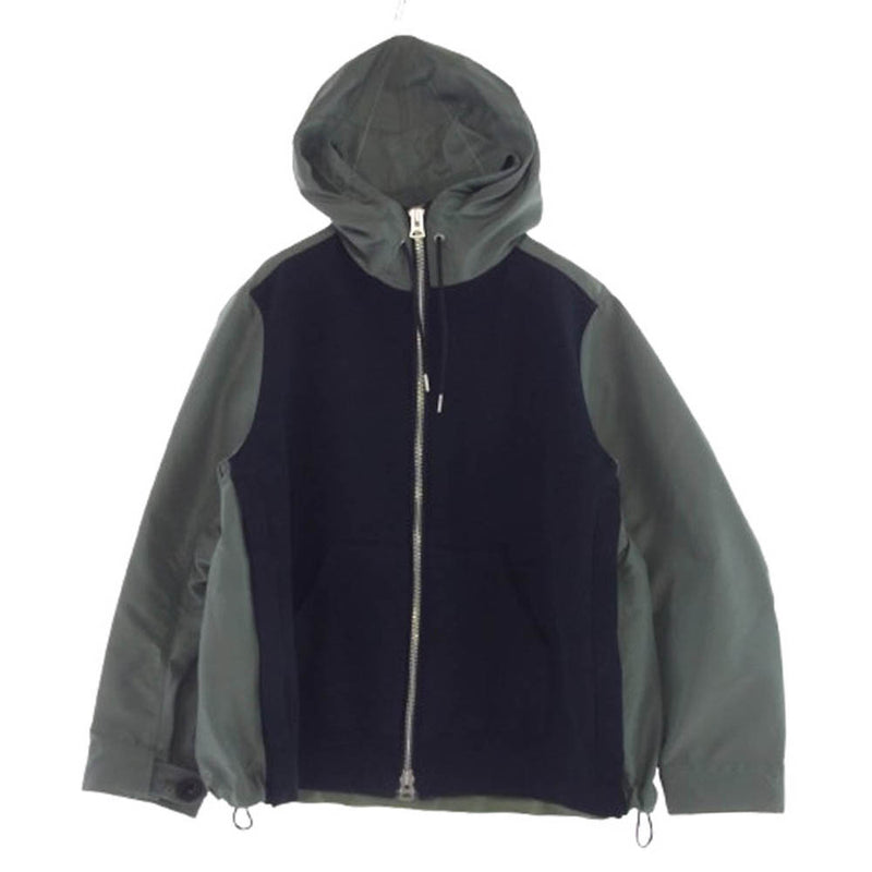 Sacai サカイ 24AW 24-03455M Nylon Twill x Sponge Sweat Hoodie ナイロンツイル スポンジ スウェット フルジップ パーカー フーディー カーキ系 2【美品】【中古】