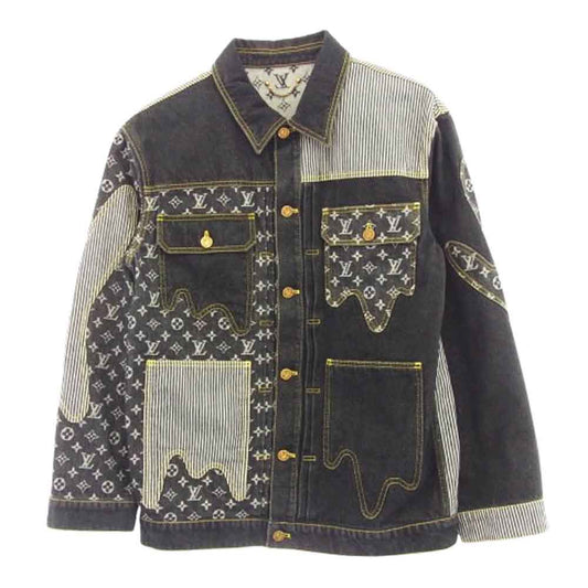 LOUIS VUITTON ルイ・ヴィトン 22SS 1A9K62 × NIGO ニゴー Monogram Crazy Denim Workwear Jacket モノグラム クレイジーパターン ワークウェア デニムジャケット ブラック系 50【中古】