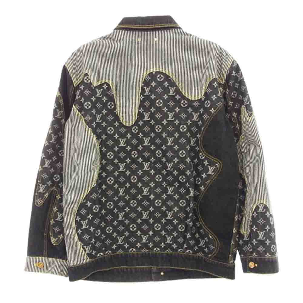 LOUIS VUITTON ルイ・ヴィトン 22SS 1A9K62 × NIGO ニゴー Monogram Crazy Denim Workwear Jacket モノグラム クレイジーパターン ワークウェア デニムジャケット ブラック系 50【中古】