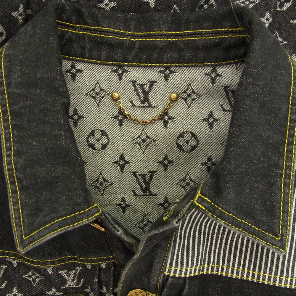 LOUIS VUITTON ルイ・ヴィトン 22SS 1A9K62 × NIGO ニゴー Monogram Crazy Denim Workwear Jacket モノグラム クレイジーパターン ワークウェア デニムジャケット ブラック系 50【中古】