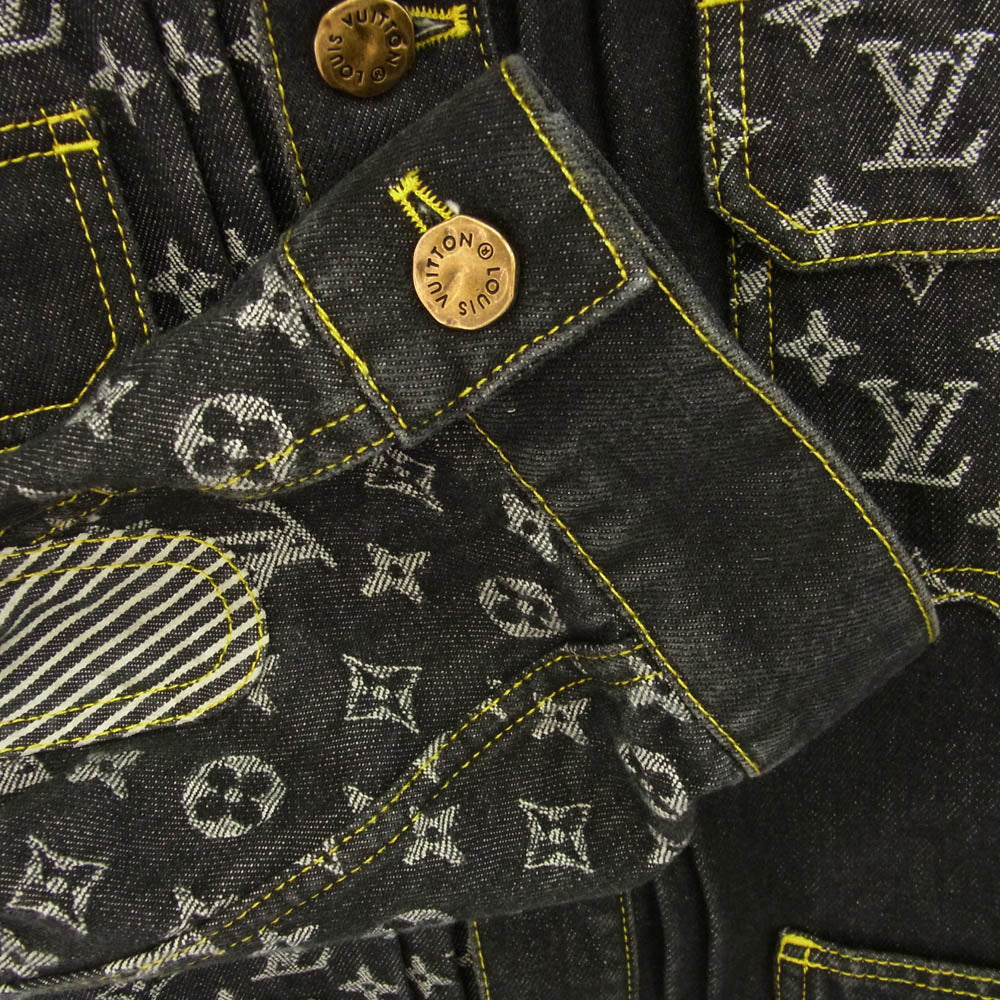 LOUIS VUITTON ルイ・ヴィトン 22SS 1A9K62 × NIGO ニゴー Monogram Crazy Denim Workwear Jacket モノグラム クレイジーパターン ワークウェア デニムジャケット ブラック系 50【中古】