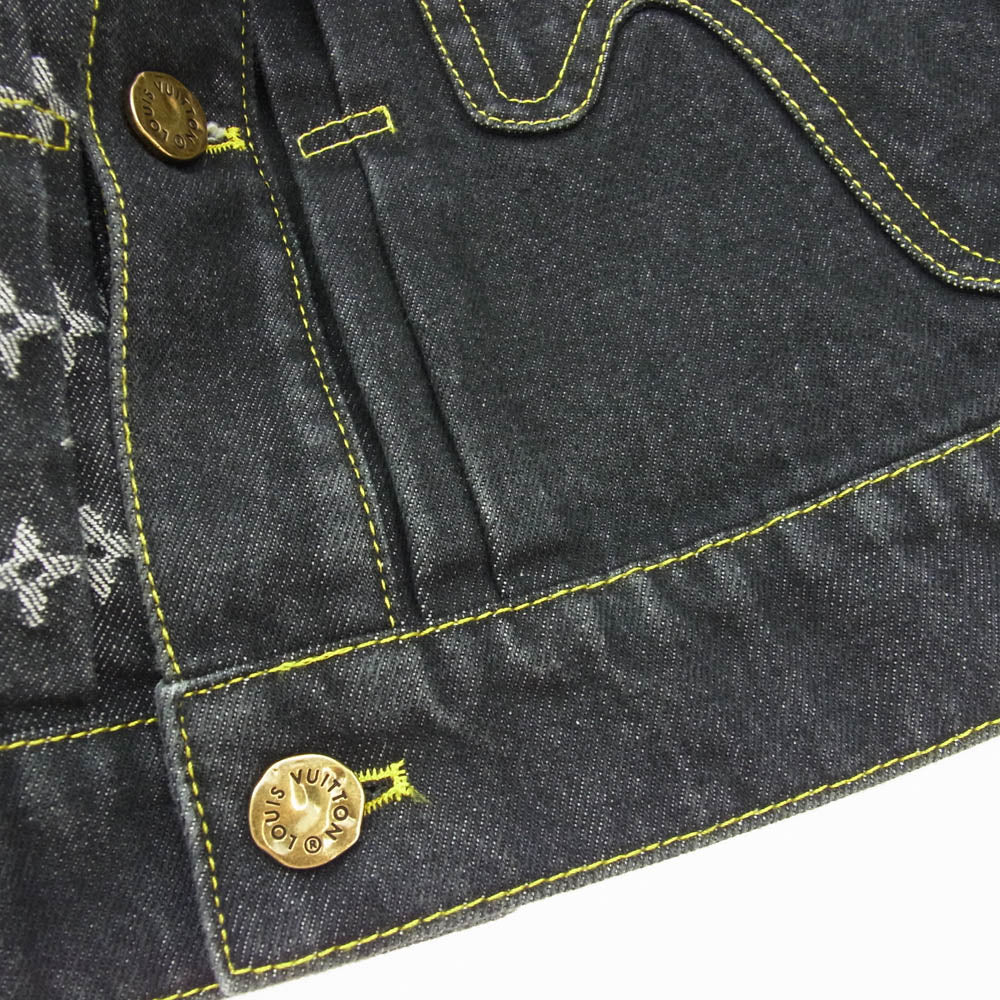 LOUIS VUITTON ルイ・ヴィトン 22SS 1A9K62 × NIGO ニゴー Monogram Crazy Denim Workwear Jacket モノグラム クレイジーパターン ワークウェア デニムジャケット ブラック系 50【中古】