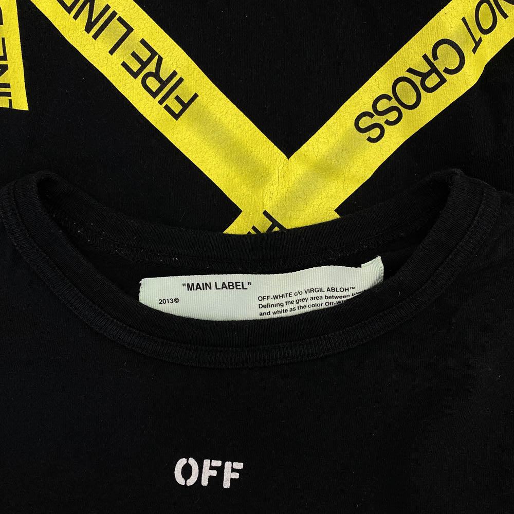 OFF-WHITE オフホワイト OMAA002S181850061060 FIRETAPE S/S TEE テープロゴ アロー 半袖 Tシャツ ブラック系 XXS【中古】